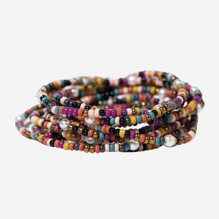 Jewel Tone Beaded 10 Strand Stretch Bracelets Set