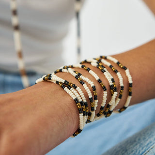 Black + Ivory Beaded 10 Strand Stretch Bracelet Set