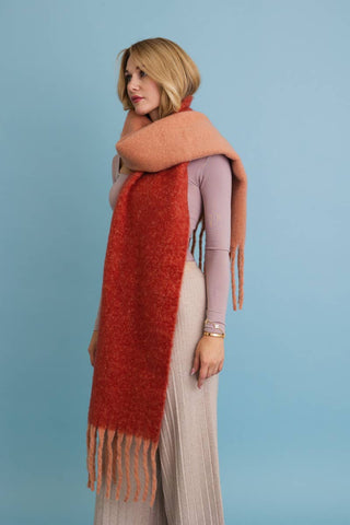 Cozy Two Tone Tassel Scarf - Rust