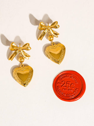 Heart and Bow Locket Earring