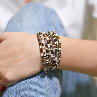 Neutral Confetti Beaded 10 Strand Stretch Bracelet Set