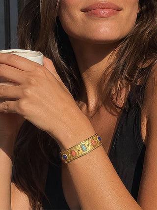 Delaney 18K Gold Colorful Stone Cuff Bracelet
