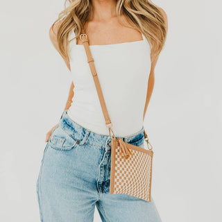Jen Woven Crossbody and Clutch Bag - Checkered Tan