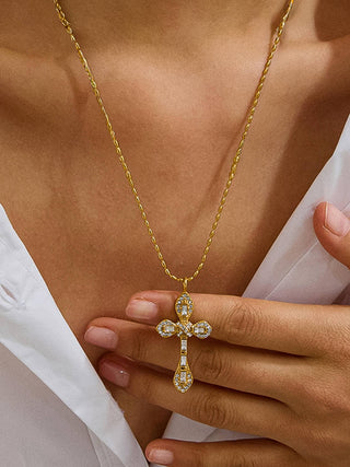 Naomi 18K Gold CZ Cross Necklace