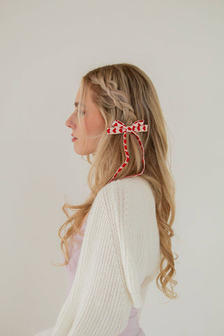 Knit Heart Bow Barrette