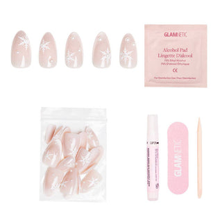 Snowfall Press-On Nails | Short Almond 3D Pearls