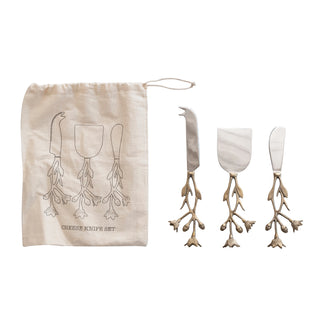 FINAL SALE Floral Handle Cheese Knife Set + Bag