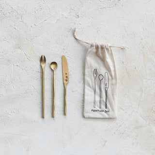 FINAL SALE Brass Appetizer Cutlery Set