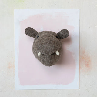 FINAL SALE Felt Hippo Head Wall Hanging