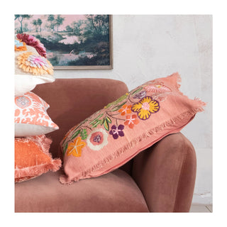 Eyelash Fringe Floral Lumbar Pillow