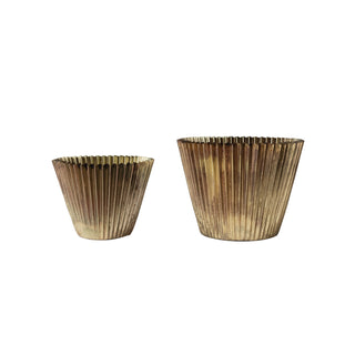 Decorative Metal Fluted Planters, Set of 2 (Holds 12" & 10" Pots)