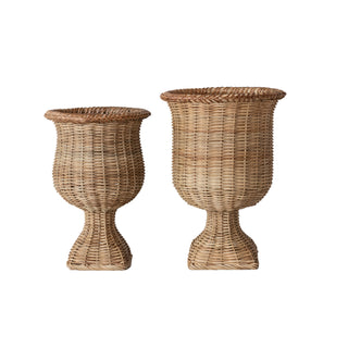 Woven Rattan Urns, Natural, Set of 2