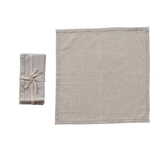 Cotton & Linen Napkins with Border Stitch, Natural, Set of 4 Tied with Cotton Tape