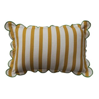 Cotton Striped Lumbar Pillow with Scalloped Flange & Contrasting Stitched Edge & Green