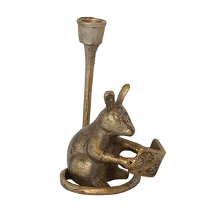 Cast Aluminum Mouse Shaped Taper Holder, Antique Gold Finish