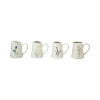 4 oz. Embossed Stoneware Creamer with Botanicals, 4 Styles (Each One Will Vary)
