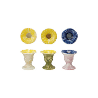 Stoneware Flower Shaped Taper Holder, 3 Styles (Each One Will Vary)