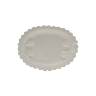 Stoneware Scalloped Platter with Embossed Pears, White (Each One Will Vary)