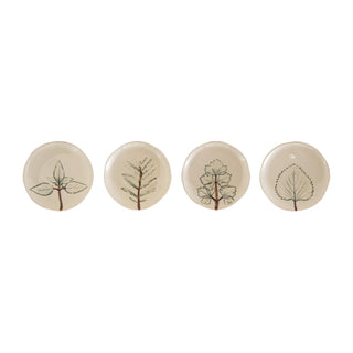 Hand-Painted Stoneware Dish with Botanical, Cream Color, 4 Styles (Each One Will Vary)