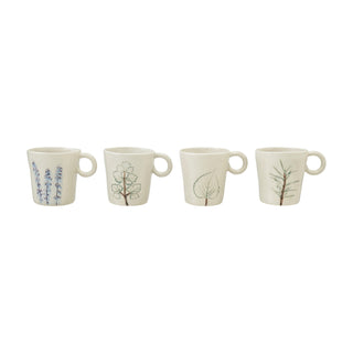 12 oz. Hand-Painted Stoneware Mug with Botanical, Cream Color, 4 Styles (Each One Will Vary)
