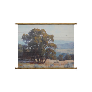 Carved Wood & Canvas Scroll Wall Decor with Landscape