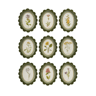 Oval MDF Framed Glass Scalloped Wall Decor with Flower & Striped Mat, 9 Styles