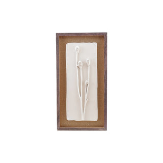 Wood Framed Wall Decor with Plaster Cast Botanical & Jute Mat, White & Brown