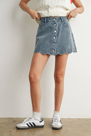 Scalloped Denim Mini Skirt