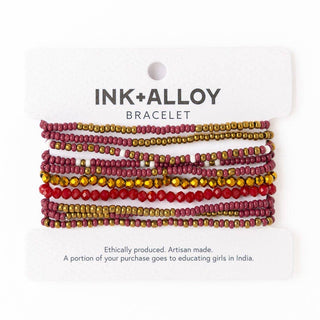 Garnet + Gold Beaded 10 Strand Stretch Bracelet Set