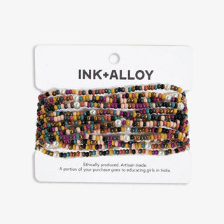 Jewel Tone Beaded 10 Strand Stretch Bracelets Set