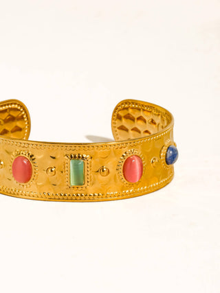 Delaney 18K Gold Colorful Stone Cuff Bracelet