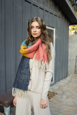 Color Block Faux Mohair Scarf