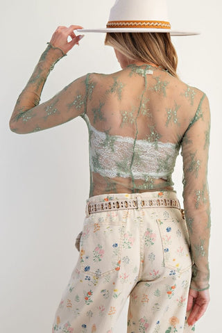 The Marietta Lace Top - Sage