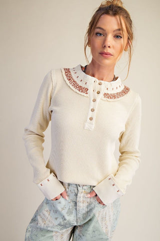 The Holly Stitched Henley Top