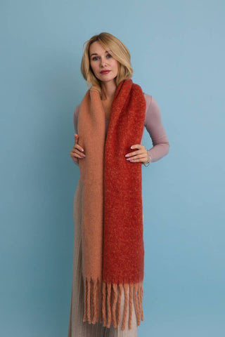 Cozy Two Tone Tassel Scarf - Rust