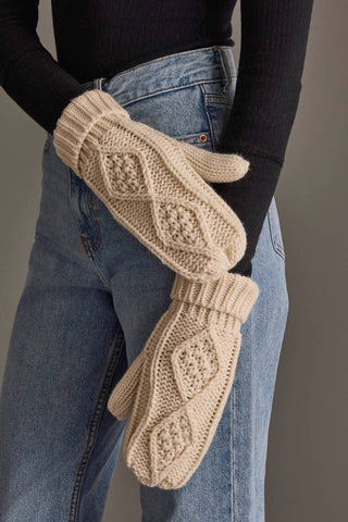 Chicago Beige Cable Knit Mittens