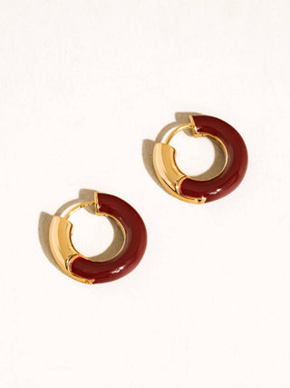 Odessa Enamel Hoop Earrings - Red
