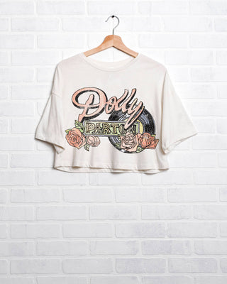 Dolly Parton Rose Record Off White Licensed Graphic Crop Tee
