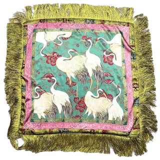 Crane Fringe Silk Scarf