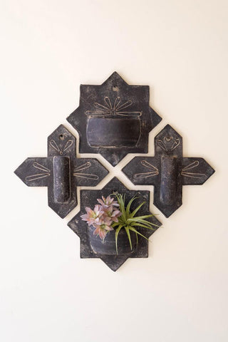 Anise Washed Black Clay Wall Pocket Set of 4
