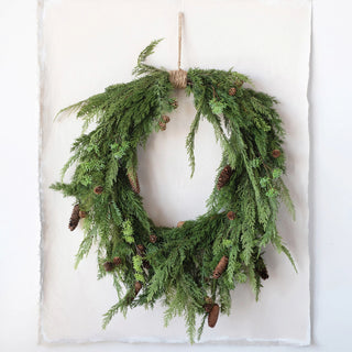 Oversized Faux Pine Wreath With Pinecones + Jute Hanger *online exclusive*