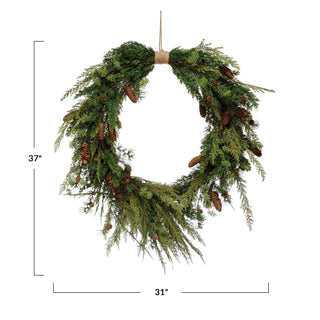Oversized Faux Pine Wreath With Pinecones + Jute Hanger *online exclusive*