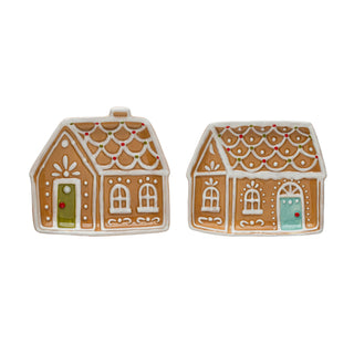 Hand-Painted Ceramic Gingerbread House Shaped Plate, Multi Color, 2 Styles