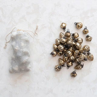 Antique Gold Mercury Glass Ornaments in Muslin Bag