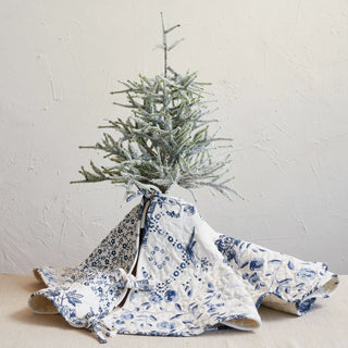 Blue Floral Patchwork Tree Skirt