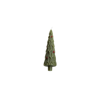 Unscented Tree Shaped Taper Candles in Box with Holly, Set of 2