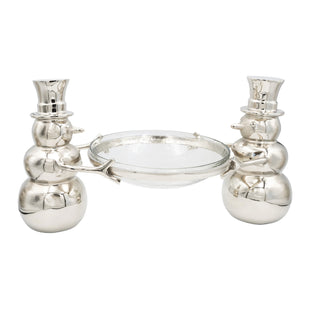 Cast Aluminum Snowmen Holding Hammered Glass Bowl, Set of 2