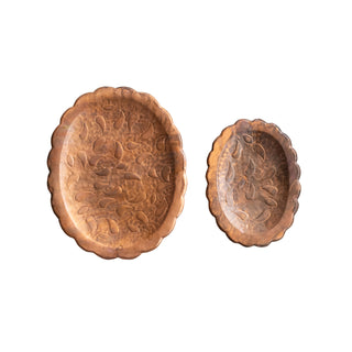 Embossed Metal Scalloped Trays, Antique Copper Finish, Set of 2