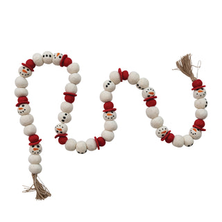 72"L x 1-1/2"H Handmade Wool Felt Snowman Garland with Jute Tassels