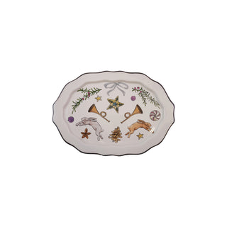 Stoneware Scalloped Platter with Holiday Image & Colored Edge